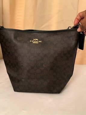 Coach Brown and Black Signature Hobo Shoulder Bag